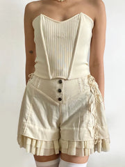 Aiertu  Vintage Sweet Bandage Ruffles Shorts Slim Solid High-Waisted Patchwork Shorts Women Summer Fashion Streetwear Lady Aiertu