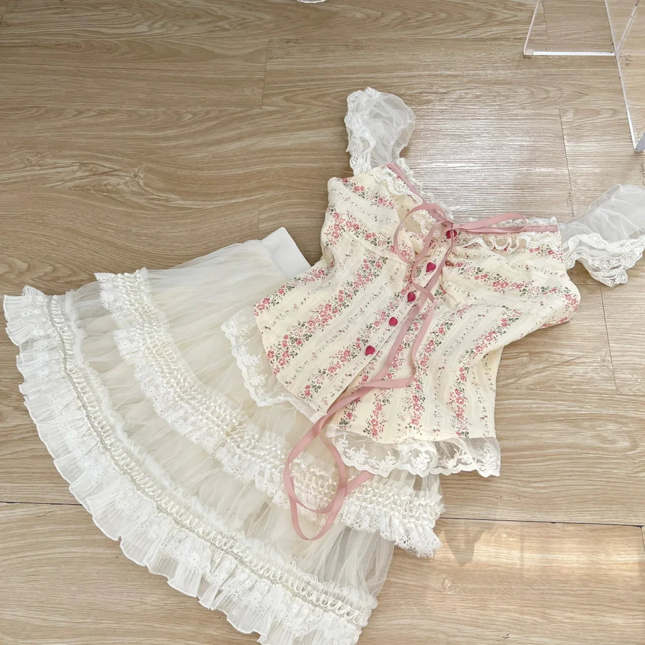 Elegant Retro 2 Piece Skirt Set Women Even Party Clothing Casual Y2k Crop Top Blouse + Slim Skirts 2000s Vintage Japanese Kawaii Aiertu