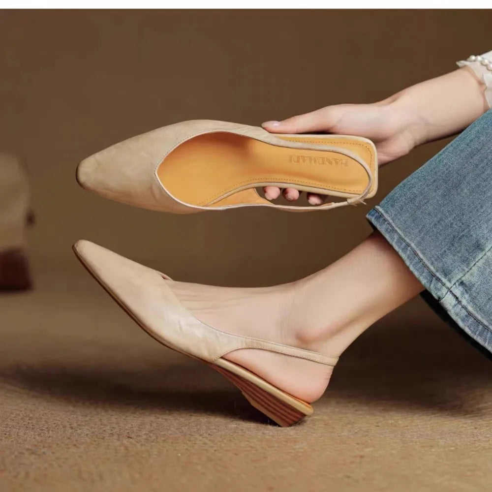 AIERTU  -  French Elegance Pointed Toe Flat Bottom Sandals Women's Summer Outdoor Wear Versatile Backless New Style Low Heel Slip-On Shoes Aiertu