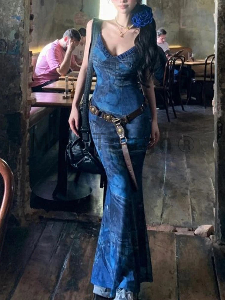 Aiertu Vintage Sweet Printing Design Midi Dress Women Summer Korean Y2k Strap Dress Female Retro Slimming One Piece Retro Dress 2024 Aiertu