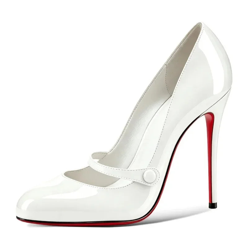 AIERTU  -  New Slim Heel sexy Shallow Mouth 12cm Round Toe Women's Straight Line with Rhinestone Buckle Retro Mary Jane Single Shoe Aiertu