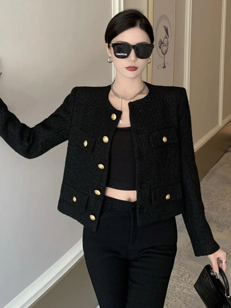 Aiertu Fall Winter French Vintage Small Fragrant Tweed Jacket Coat Women Elegant Casual Woolen Short Coats Streetwear Outwear Crop Top Aiertu
