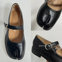 Aiertu Back  to school Flats Split Toe Shoes Plus Size 42 Loafer Brown Shoes Black Leather Women  Mary Janes Aiertu