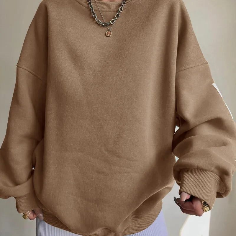Aiertu Autumn and Winter Women's Pullover Round Neck Loose Letter Print Screw Thread Long Sleeve Underlay Fashion Casual Commuter Tops Aiertu