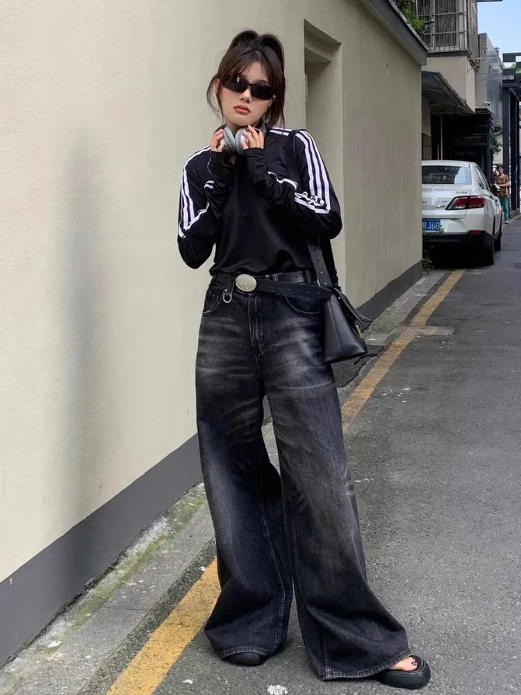 Aiertu Grunge Y2k Black Jeans Women Baggy Vintage Oversized High Waist Denim Trousers Wide Leg  Korean Streetwear Female Retro Aiertu