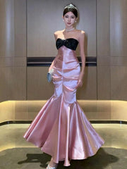 Aiertu Pink Black Patchwork Wrapped Hip Fishtail Long Dress Women Elegant Sleeveless Party Summer Backless Pleated Evening Dresses New Aiertu
