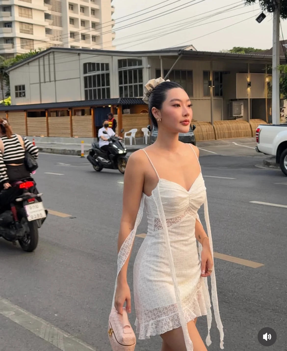 AIERTU  -  Summer White Lace Mini Dress Women Off Shoulder Tie Detail Sleeve V Neck Beach Party Irregular Dress Aiertu