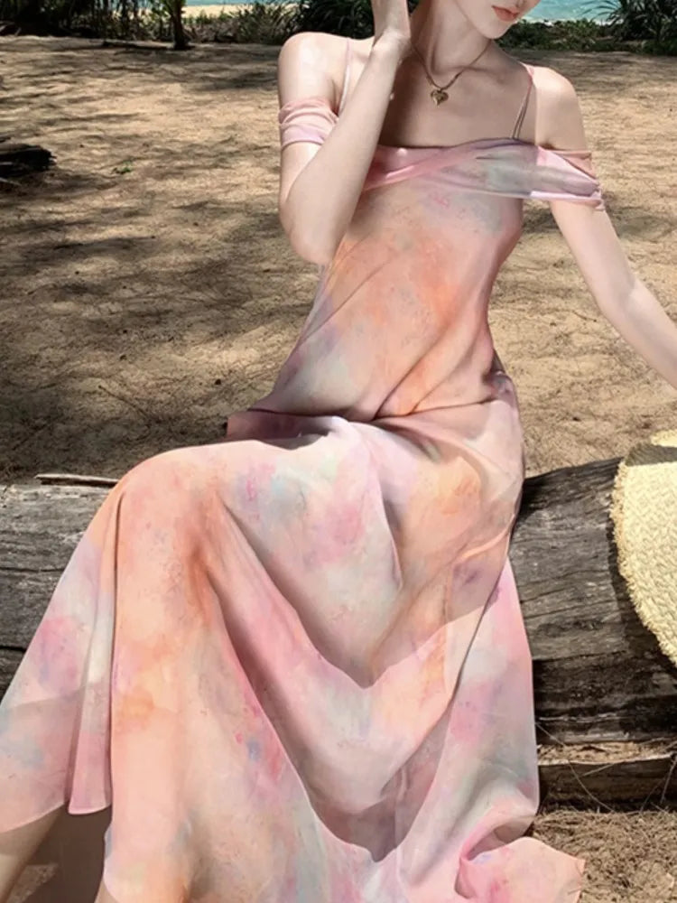 Aiertu Summer Women Fashion Elegant Casual Midi Dress Spaghetti Strap Vintage Beach Holiday Party Vestidos Female Clothes Robe New Aiertu