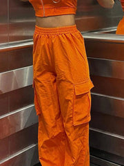 AIERTU  -  Halloween Baggy Cargo Pants Low Waist Loose Jogger Parachute Pants with Drawstring Orange Wide Legs Y2K Chic Trousers Streetwear Aiertu