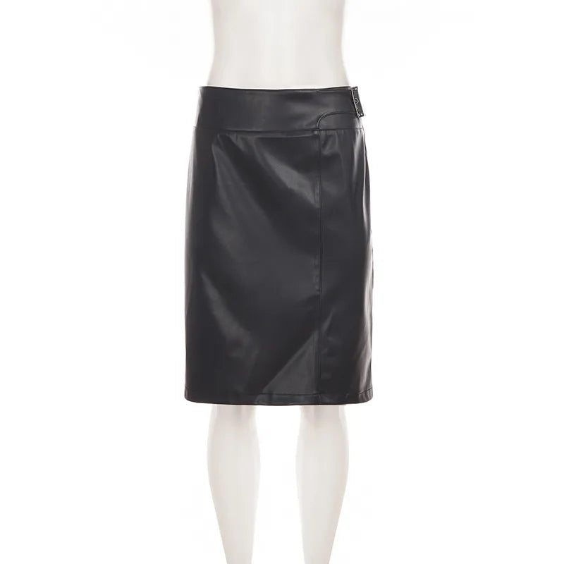 AIERTU  -  PU Bodycon High Waist Midi Skirt Pencil Knee Length Side Zipper Glossy Smooth Night Out Party Solid Color Skirt Aiertu