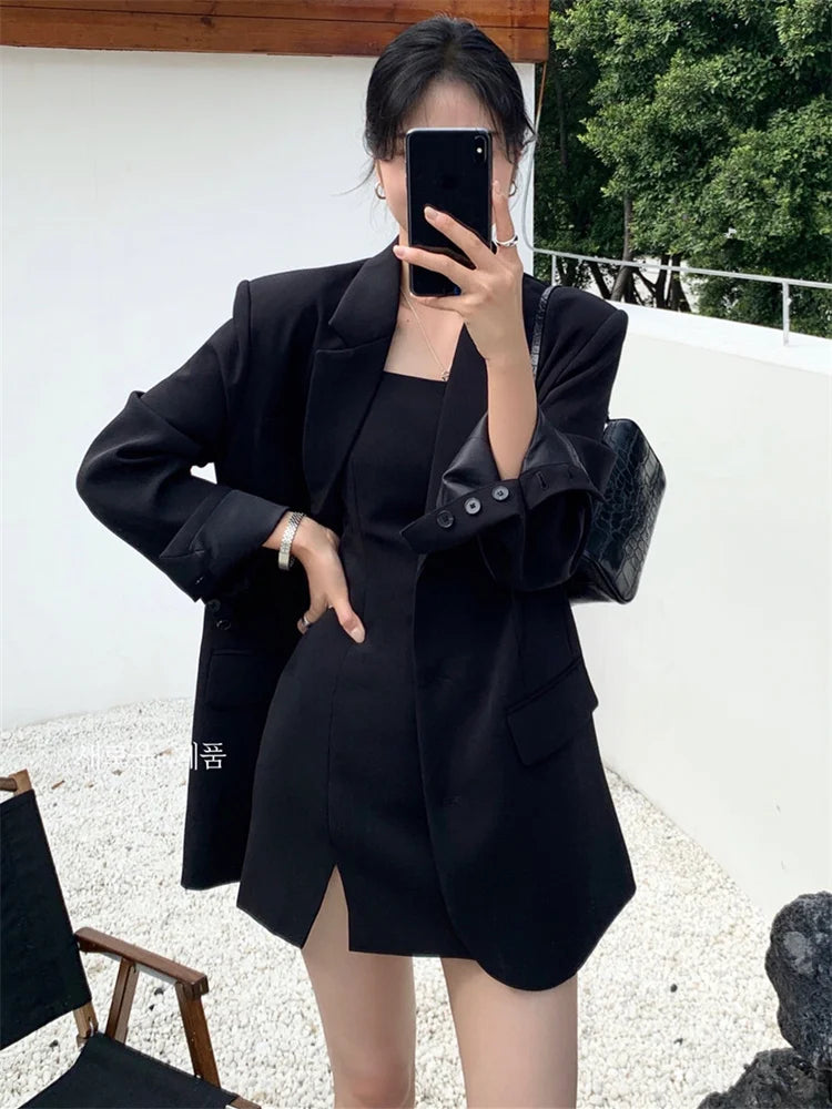 Aiertu Office Ladies Blazer Jacket Women Turn Down Collar Single Breasted Korean Casual White Vintage Outerwear Stylish Tops Aiertu