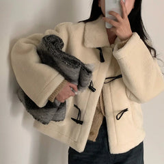 AIERTU  -  Autumn Winter Korean Fashion High Street Coat Women Lapel Collar Toggle Warm Loose Short Coat Casual Sweet Chic Shearling Coat Aiertu