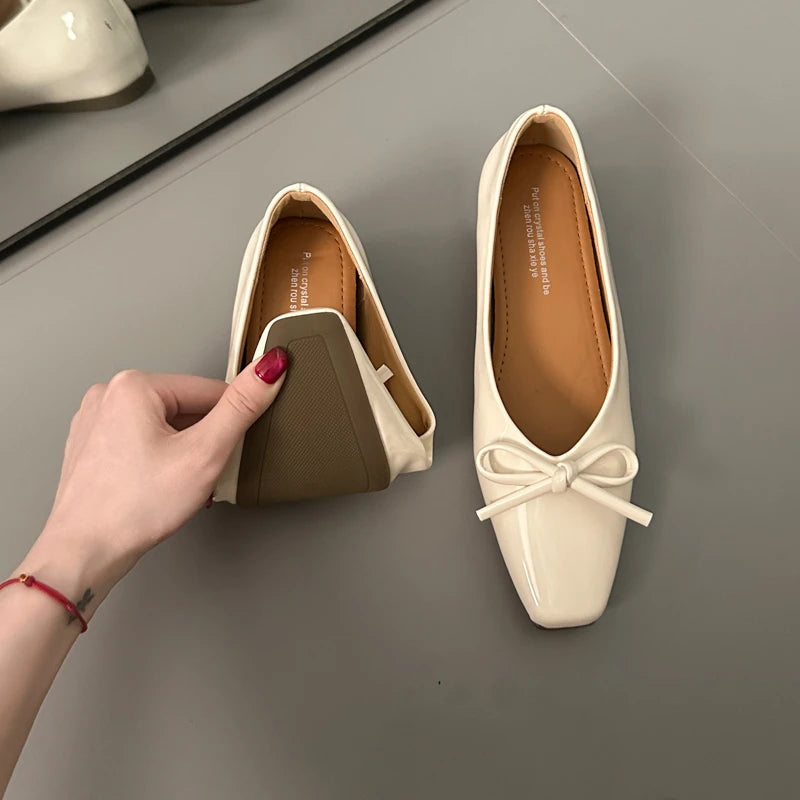 AIERTU  -  Bowtie Flat Shoes Women Ballerinas Square Toe Slip on Ballet Flats Lazy Loafers Moccasins Ladies Casual Comfort Shoes Aiertu