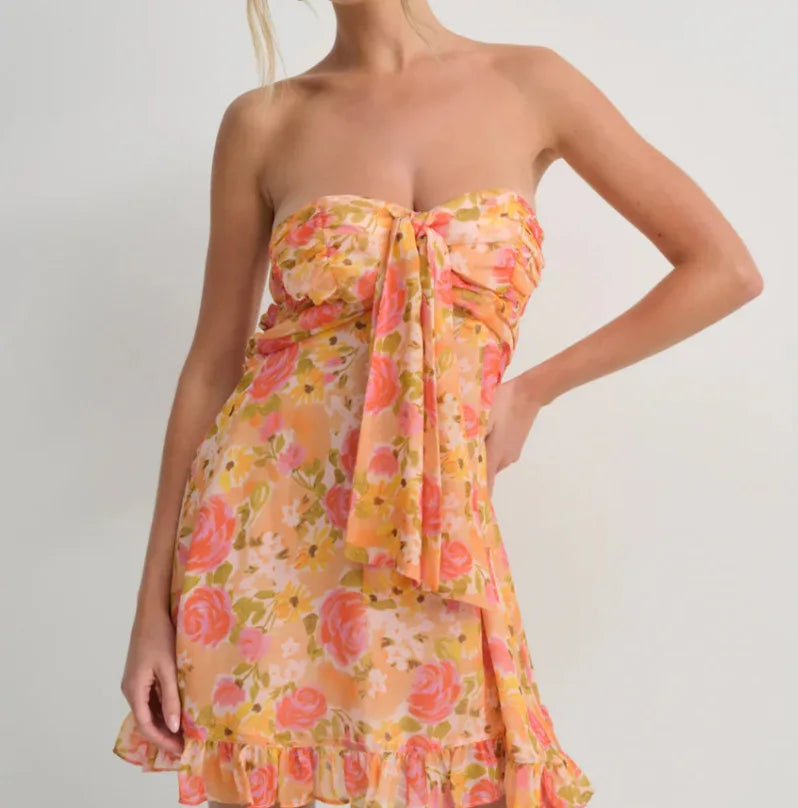 AIERTU  -  New Sexy French Print Translucent Floral Tube Top A-shaped Dress Dress Aiertu