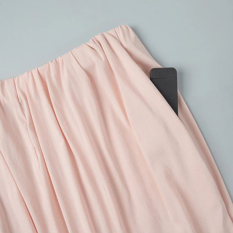AIERTU  -  Summer Spring Strapped Lantern Pants High Waist Elastic Loose Sweet Girl's Party Long Ruched Pink Trousers Clubwear Aiertu