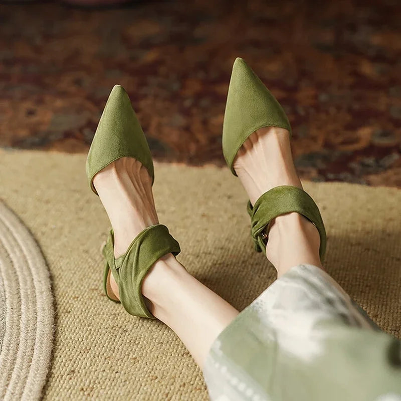 Aiertu Summer Women Sandals Pointed Toe Thin Heel Women Shoes 2023 Sheep Suede Leather Shoes for Women Cover Toe High Heels Party Shoes Aiertu