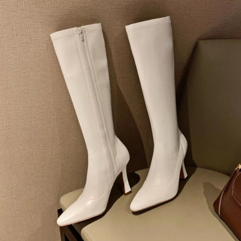 Winter Women Long Boots Fashion Thin High Heel Knee High Booties Ladies Black Brown Sexy Woman Knight Boats Botas De Mujer Aiertu
