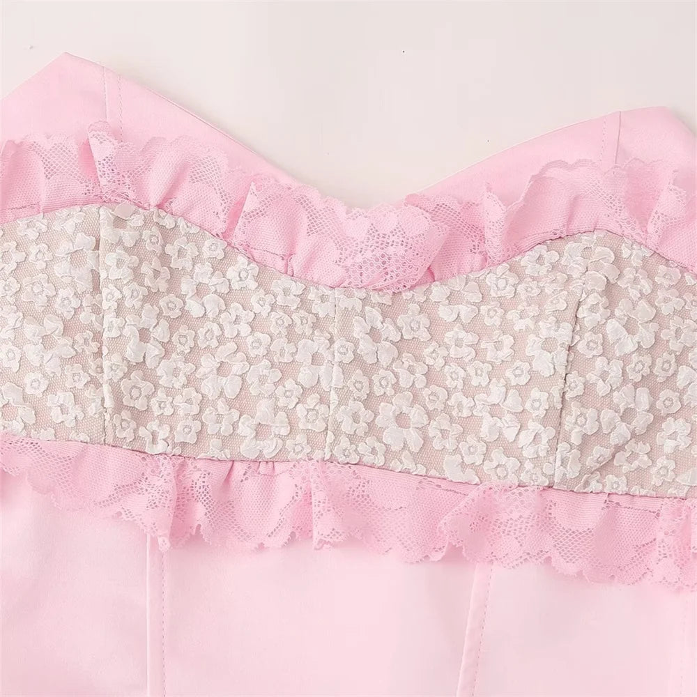 Aiertu 2024 Spring New Product Women's Fashion Sexy Lace Lace Lace Layered Decoration Bra Slim Fit Short Dress Aiertu