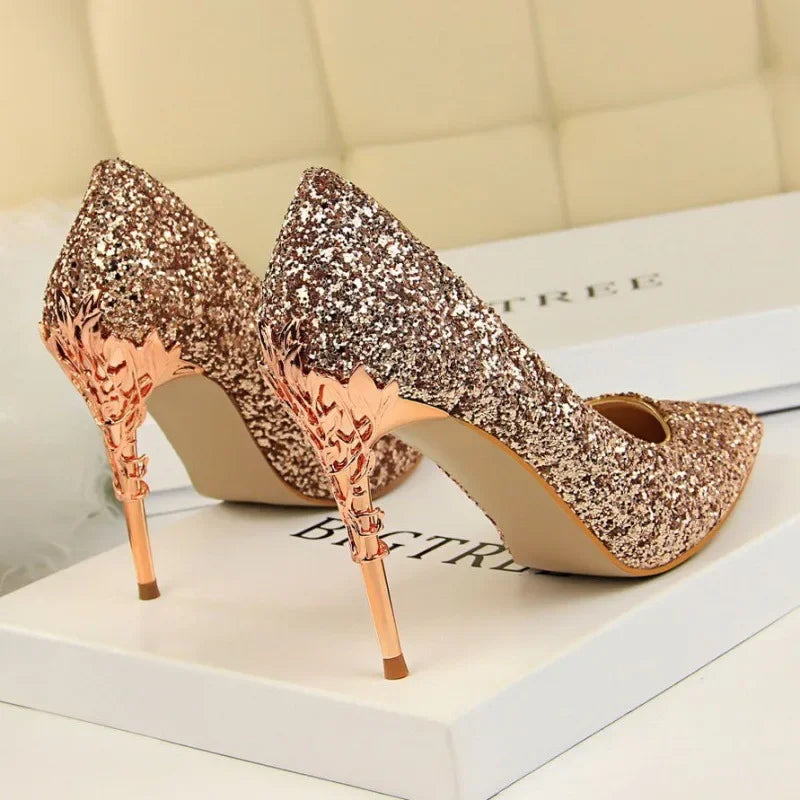 Aiertu 2024 Spring Summer New Crystal Sequins Bride Shoes High Heels Women's Fine Heel Versatile Pointed Toe Gown Single Shoes Aiertu