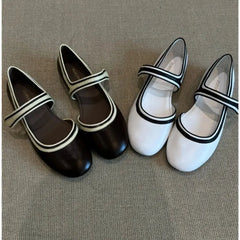 AIERTU  -  French Style Flat Bottom round Head Pearl Embellished Mary Jane Shoes Women's Slip-On Shoes with Magic Tape Spring New Arrival Aiertu