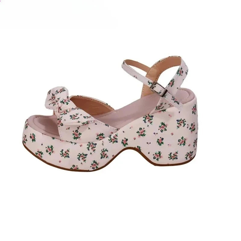 AIERTU  -  New Summer Women Floral Platform Thick Bottom Sandals Fashion Open Toe Party Dress Shoes Street Style Wedges Heels Sandalias Aiertu