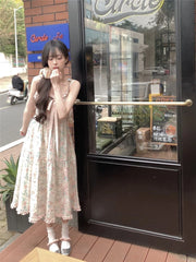 Aiertu 2024 Summer New Japanese Kawaii Y2k Midi Dress Women Casual Sweet Bow Splicing Flower Print Dress Korean Fashion Evening Party Aiertu