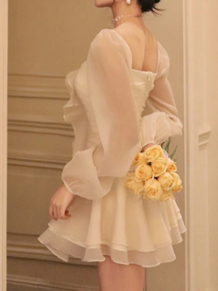 Aiertu Fashion New Women Elegant Casual A-Line Mini Dress Vintage Solid Party Chic Birthday Evening Vestidos Female One Pieces Robe Aiertu