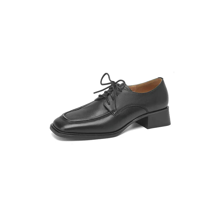Aiertu NEW Spring/Autumn Women Shoes Square Toe Women Loafers Chunky Heel Shoes Split Leather Shoes for Women Retro Lace up Women Pumps Aiertu
