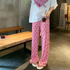 Aiertu Harajuku Y2K Pink Pants Heart Printed Sweet Trousers Vintage Aesthetic Party Pants Pockets Joggers Outfits Women New Streetwear Aiertu