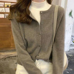 Aiertu Cold Weather Outfits Fall Solid Color Knitted Cardigan Women Korean Single Breasted Long Sleeve Jumper Woman Round Neck All Match Sweater Outwear Top Aiertu