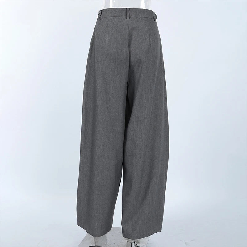 AIERTU  -  French Stylish Commuter Gray Pleated Harem Pants for Women Summer Fashion High Waist Chic Baggy Trousers with Pockets Aiertu