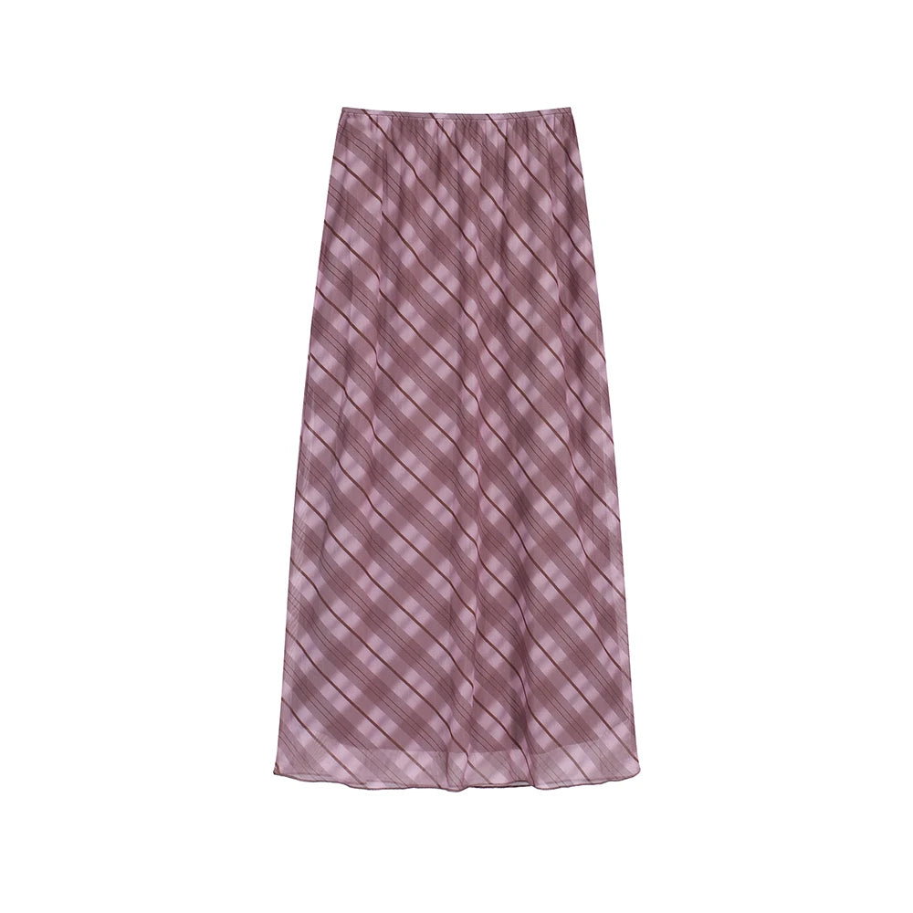 Aiertu Autumn Women Vintage Pink Mesh Plaid A-line Half Long Skirts Elastic High Waist Party Bodycon Wrapped Hip Skirt Female Chic Aiertu