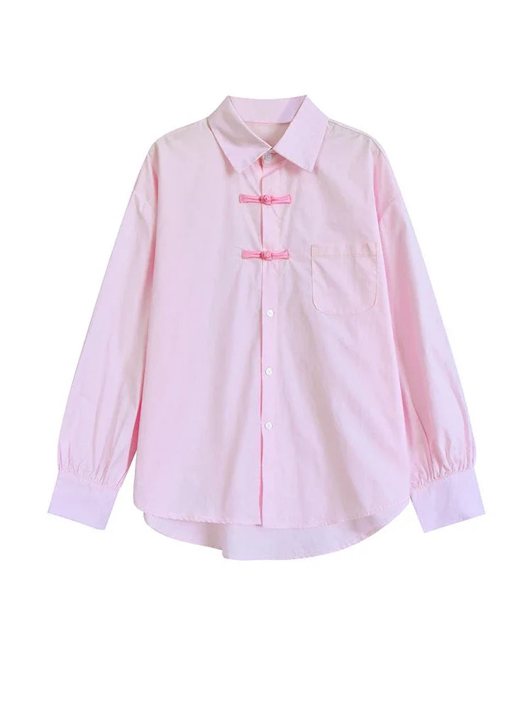 Aiertu Chinese Harajuku Fashion Button Design Loose Long Sleeve Blouse Women Casual All Match Vintage Shirt Y2k Aesthetic Blusa Aiertu
