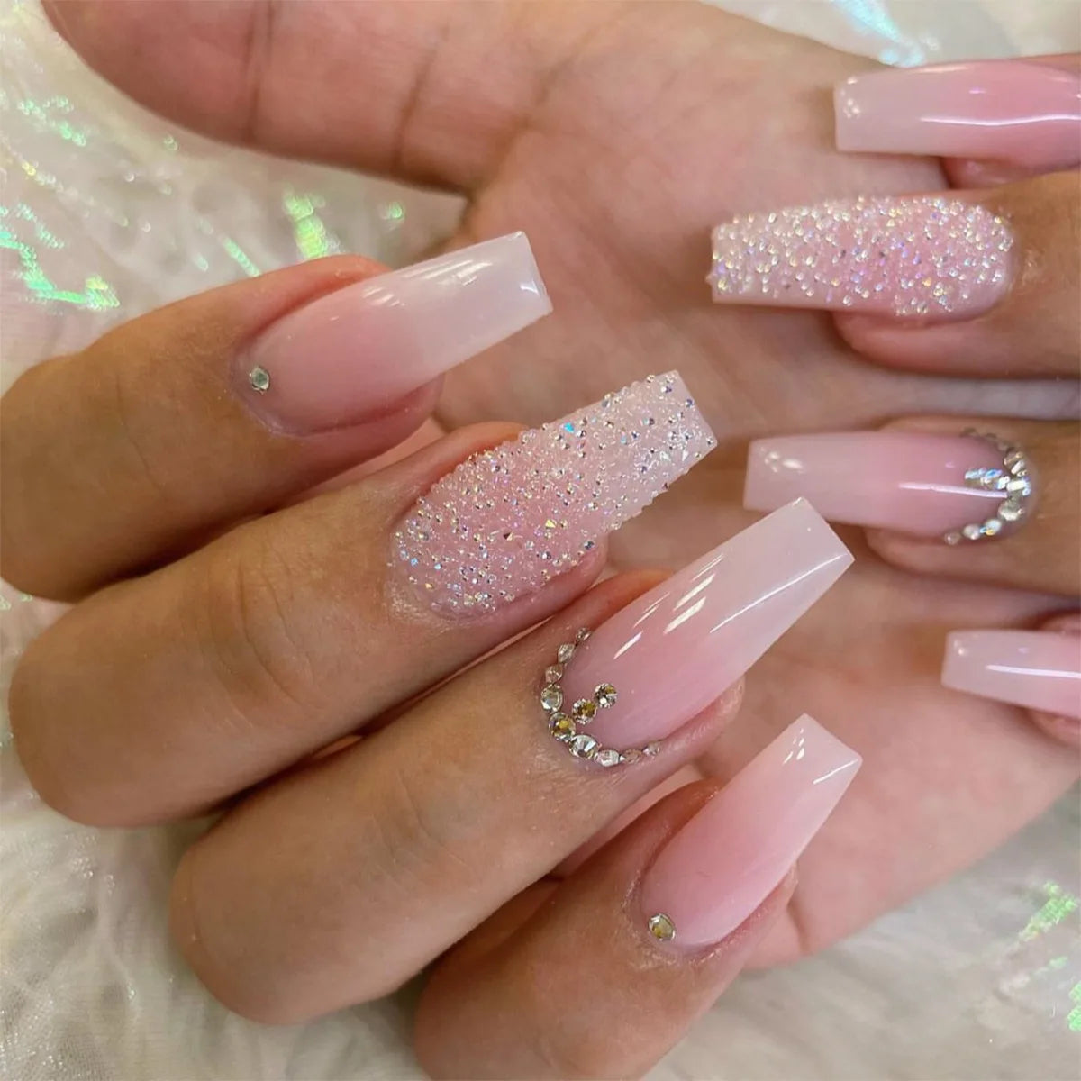 Aiertu 24Pcs Long Ballet False Nails with Bow Designs Pink Coffin Press on Nails Wearable French Fake Nail Full Cover Manicure Tips Aiertu