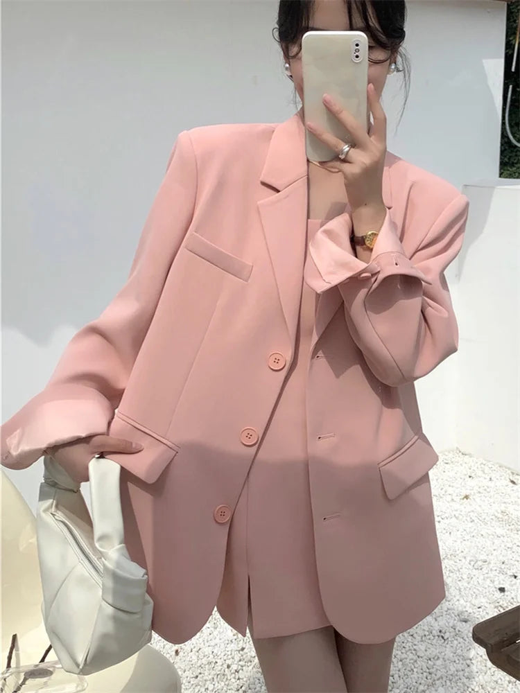 Aiertu Office Ladies Blazer Jacket Women Turn Down Collar Single Breasted Korean Casual White Vintage Outerwear Stylish Tops Aiertu