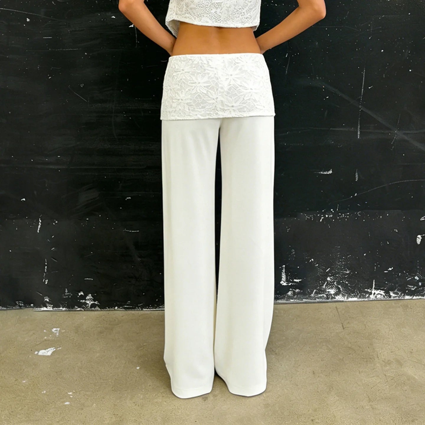 AIERTU  -  Lace Waist Patchwork Pants Women European American Casual Comfortable Style Slim Fit Solid Color Slimming Aiertu