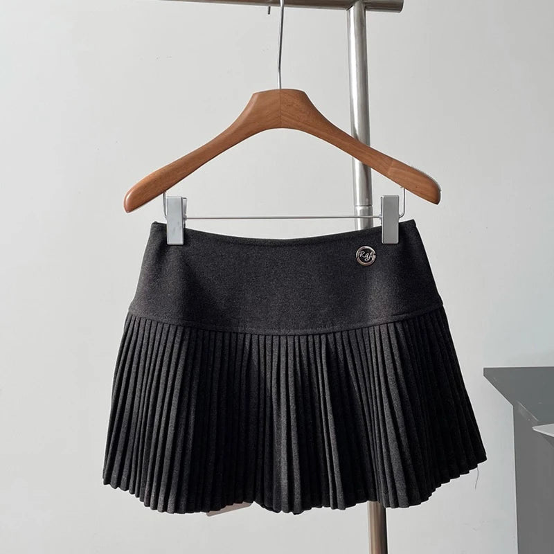 Aiertu Women's Woolen Pleated Short Skirt Autumn Winter American Korea Style Cheerleading Girl Straight A-line High Waist Mini Skirt Aiertu