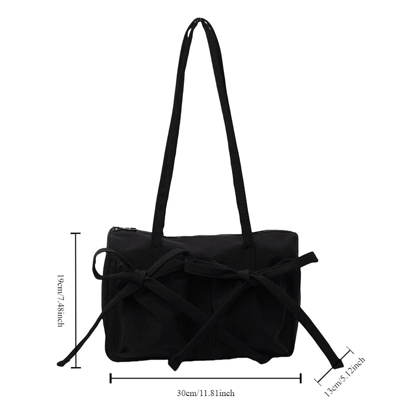 New Korean Bow Nylon Shoulder Bag Fashionable and Sweet Design Tote Bag Folded Large Capacity Commuter Women's Handbag Aiertu