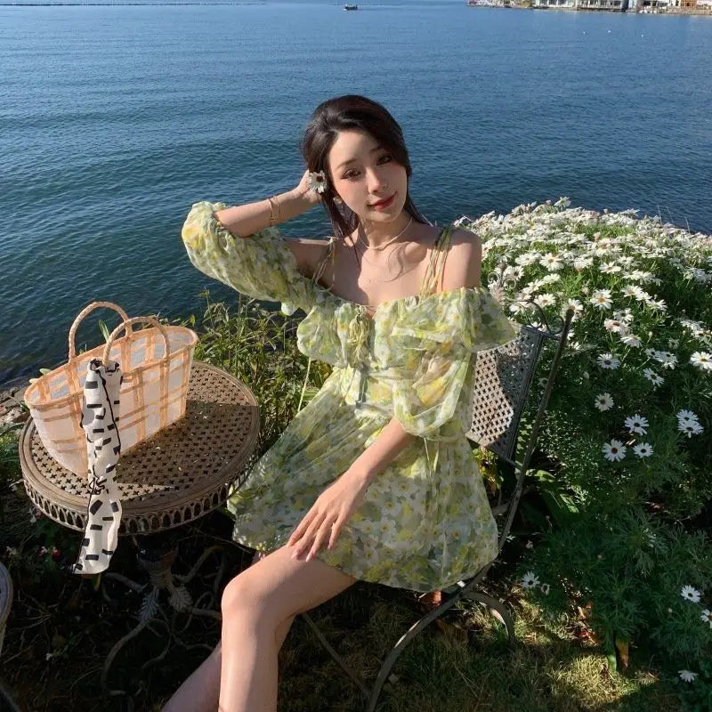 Aiertu Dress Floral Suspender Backless Ruffles Summer 2024 Sexy Elegant Dress Women Clothing Female Short Korean Beach Outfits Dress Aiertu