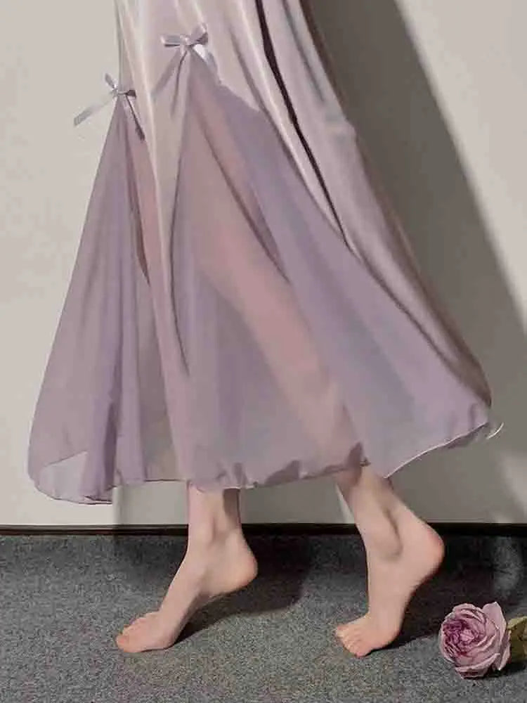 Aiertu Spring Sexy Silk Strap Dress Women French Elegant Party Fairy Dress Backless Lace Long Dresses Women Court Vintage Korean Aiertu