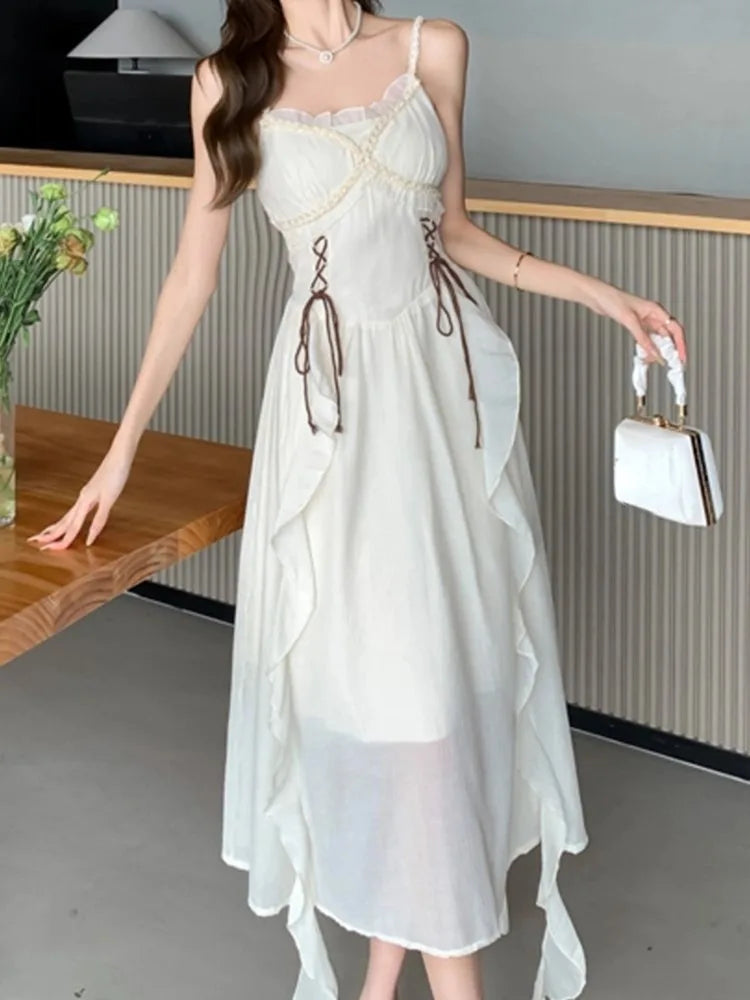 Aiertu Sleeveless Casual Women Summer Halter Midi Dress Satin A-Line Solid Chic Party Sexy Evening Club Birthday Clothes Female Vestido Aiertu
