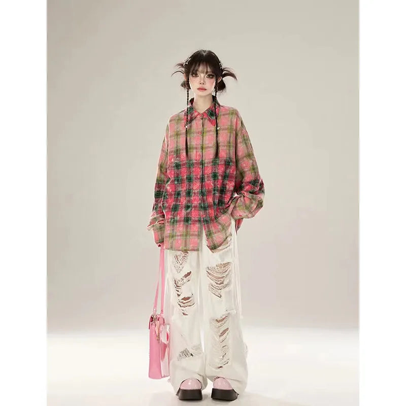 Aiertu Women's White Baggy Ripped Jeans Vintage Cowboy Pants Harajuku Streetwear Oversize Denim Trousers Y2k Trashy 2000s Clothes 2024 Aiertu