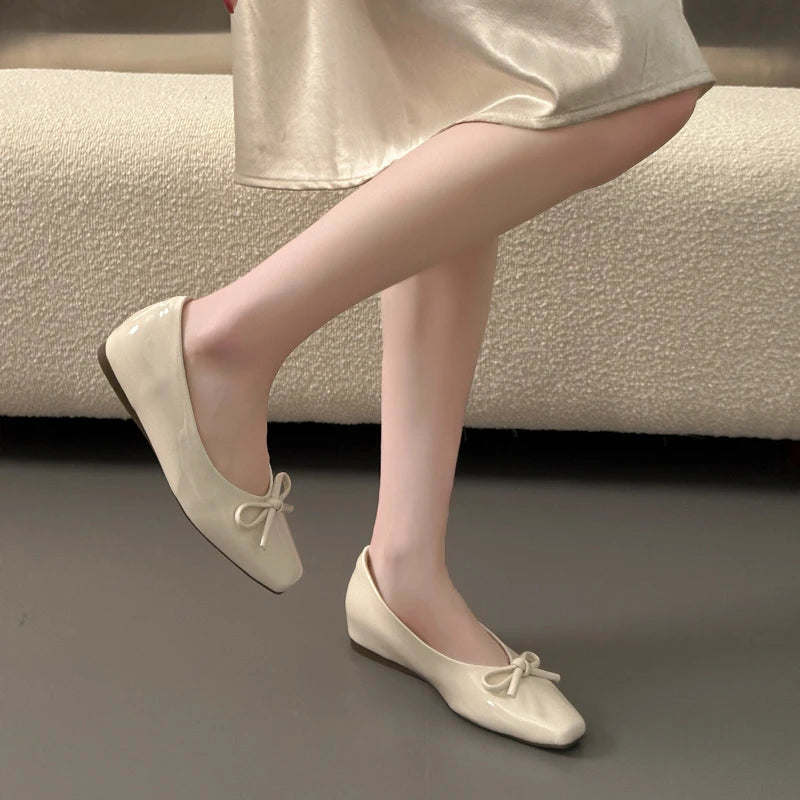 AIERTU  -  Bowtie Flat Shoes Women Ballerinas Square Toe Slip on Ballet Flats Lazy Loafers Moccasins Ladies Casual Comfort Shoes Aiertu