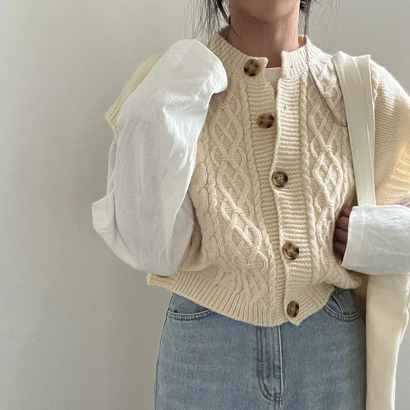 AIERTU  -  Button-knitted Cardigan Vest Women's Women's Soft Waxy Gentle Wind Sweater Vest Women Aiertu