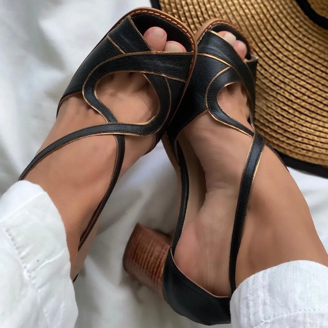 Aiertu Ladies Pumps Fashion Square Toe Mid Heel Shoes for Women Mixed Colors Retro Hollow Handmade Sandals Slip-On Comfort High Heels Aiertu