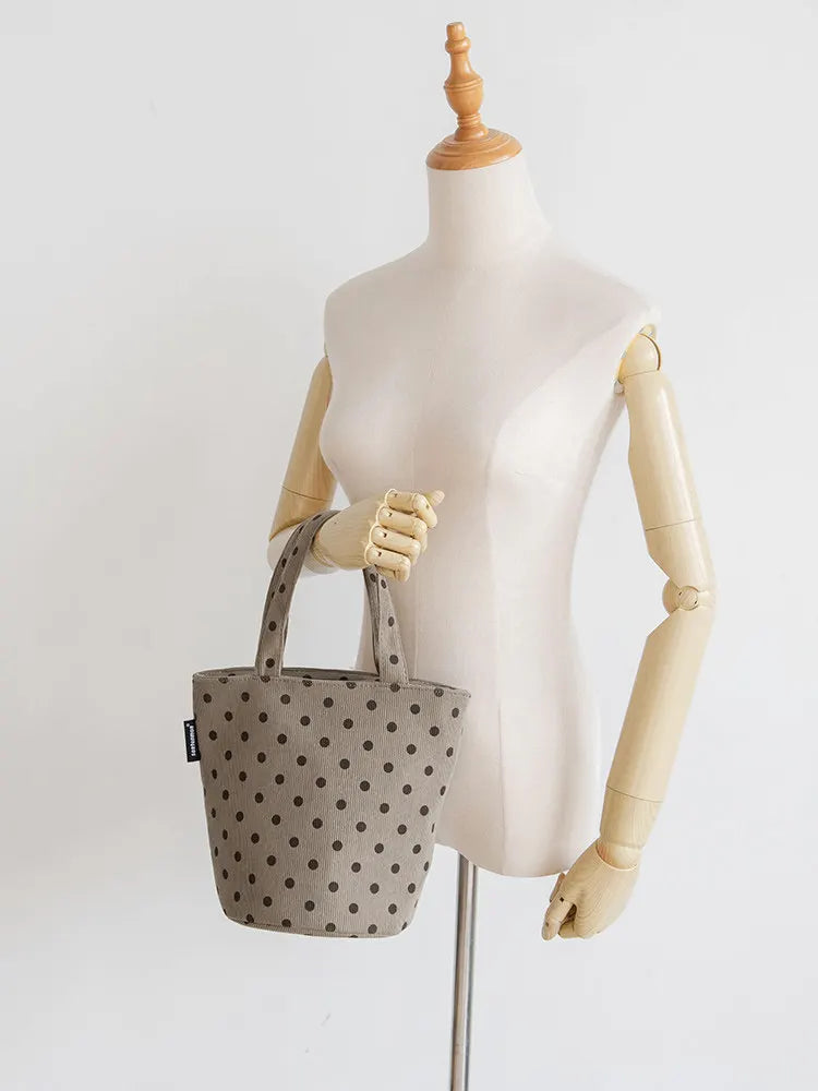 AIERTU  -  Bucket Handbag New Corduroy Polka Dot Fabric Bag Casual Versatile Women's Office Handbags Aiertu