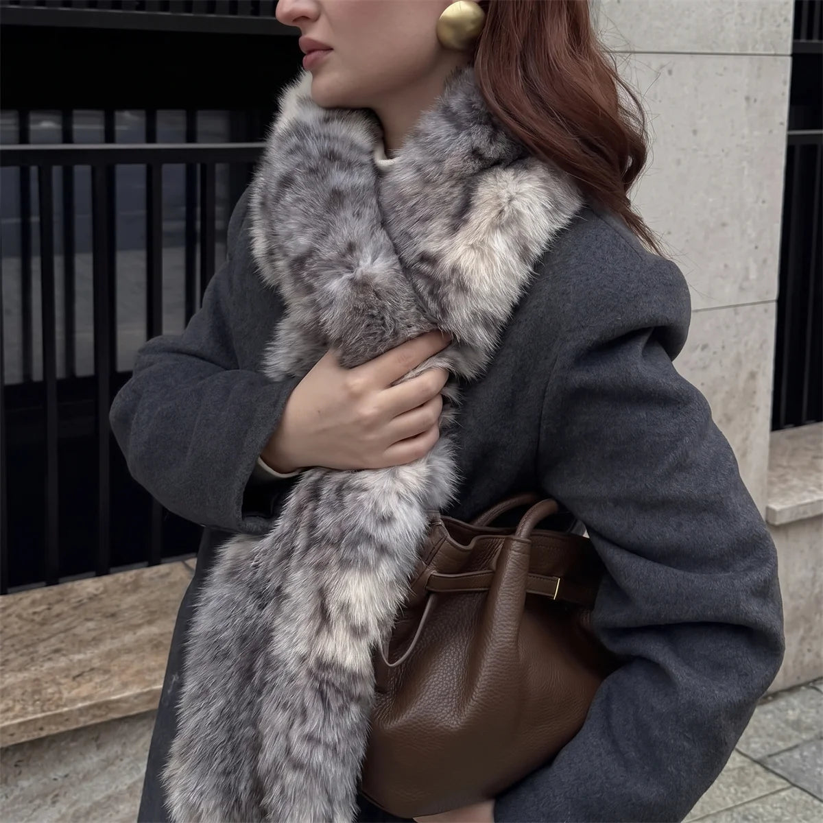 AIERTU  -  Women Faux Fur Scarf Fluffy Warm Animal Print Neck Collar Winter Luxury Plush Scarves for Coat Streetwear Outfit Festival Gifts Aiertu
