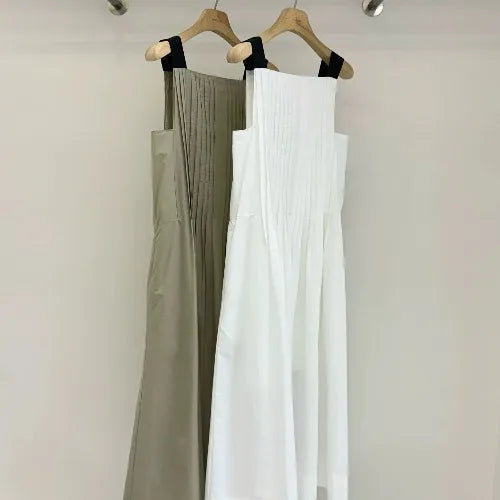 AIERTU  -  Korean Style Chic Versatile Color Block Wide Shoulder Strap Pleated Design Dress Street Style Summer Casual Women's Dress Aiertu