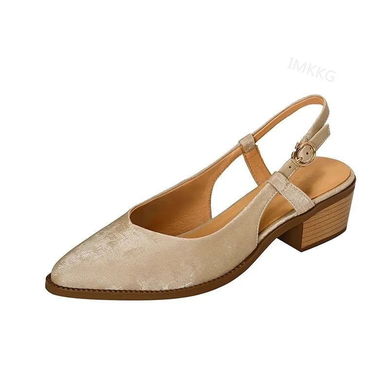Women's Retro Sandals Summer Closed Toe Women Chic Sandal Chunky Heels Pumps Slingbacks Ladies Shoes Sandalias De Mujer Aiertu