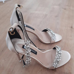 Aiertu Women Fetish 9cm High Heels Crystal Designer Sandals Lady Silk Wedding Bridal Heels Glitter Rhinestone Flower Satin Strap Shoes Aiertu